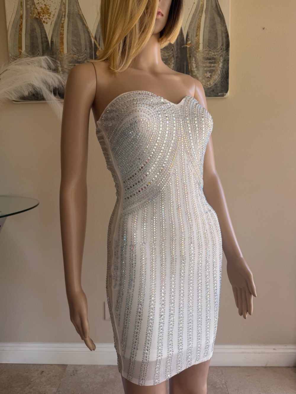 AKIRA Strapless White Crystal-Embellished Bodycon Dress - Picture 5 of 10
